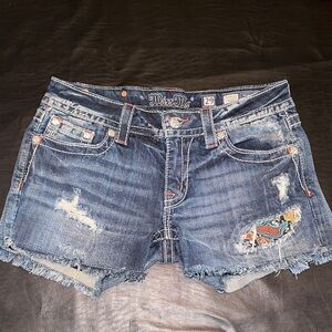 Miss Me Blue Jean Shorts with Distressed Details